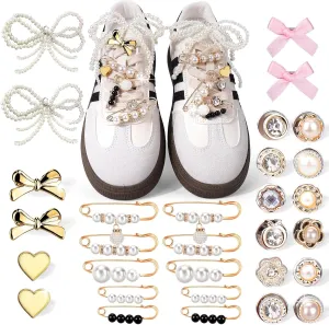 30PCS Shoe Charms for Sneakers - Lace Charms Contain Bows/Clips/Pins/Jewelry, Decoration and Shoe Jewelry for Sneakers (Whiet)