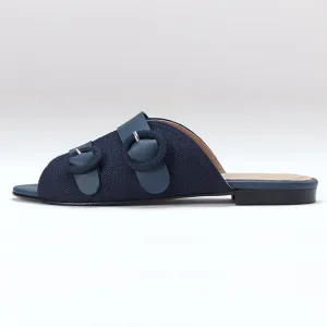 Akai Slide | Navy Fabric & Calfskin Leather