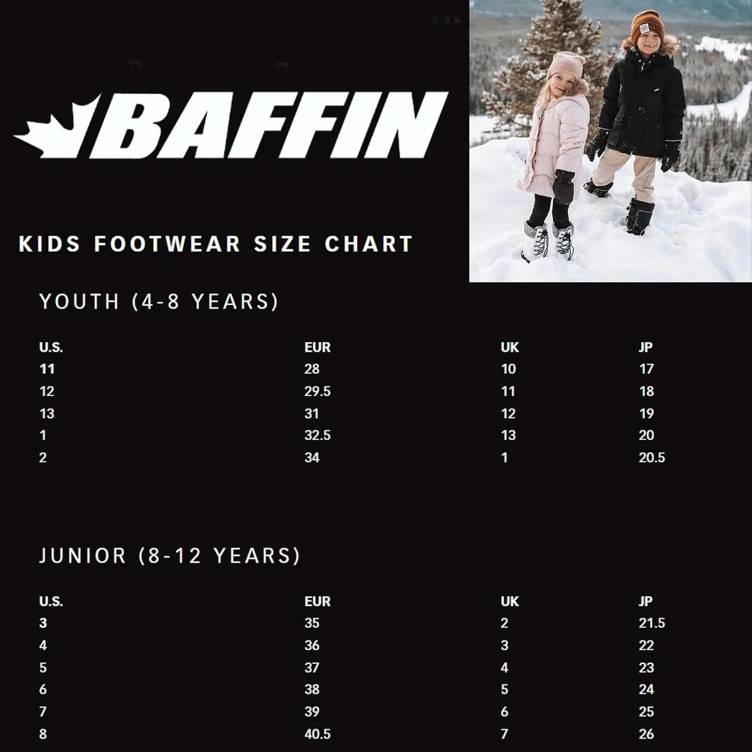 Baffin Kids' Junior YOUNG SNOGOOSE Insulated Waterproof Flexible Comfort-Fit Multi-Layer Tall Snow Boots w/Polar Rubber Base