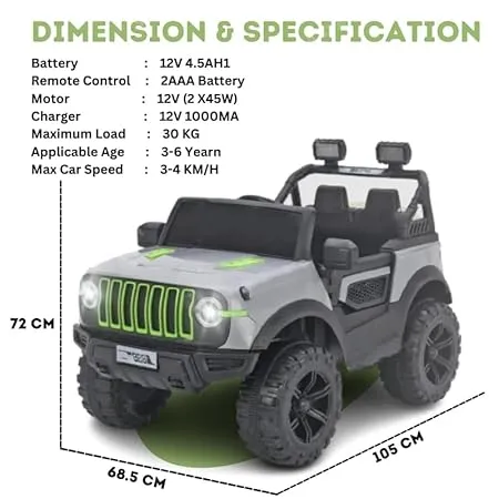 Battery Operated Ride On Jeep With Music Light & Remote Grey