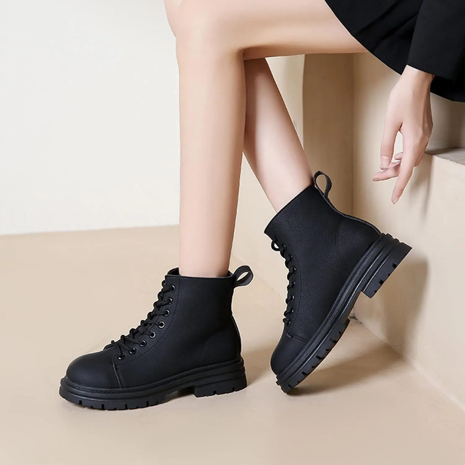 Booties for Women Ankle Womens Flat Booties Black Cowgirl Boots for Women Womens Bootie Round Toe Flat Heel Closed Toe Pointed Toe Stacked Mid Heel