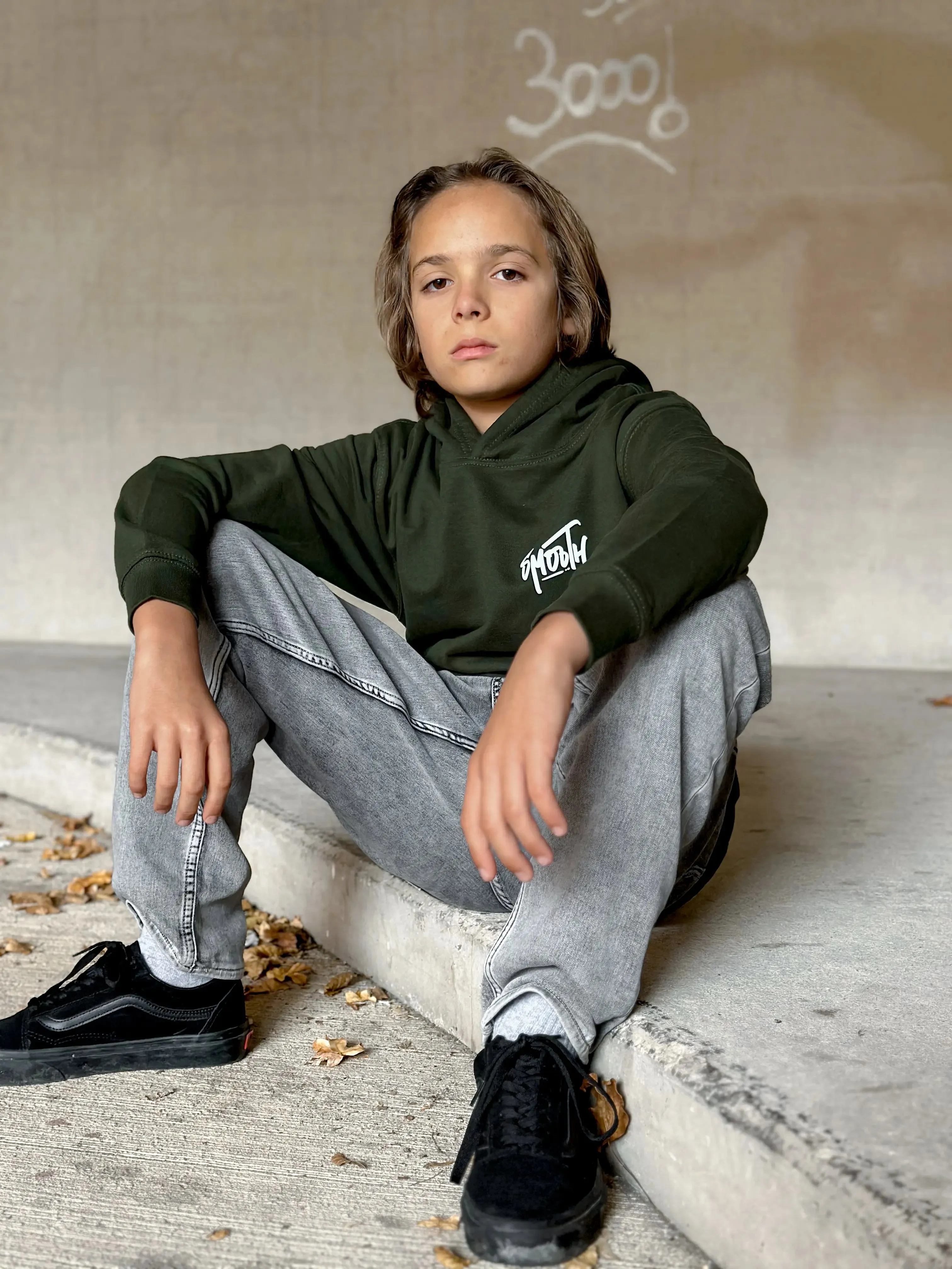 Bottle Green Kids Hoodie / Dainty White Front Back Boys