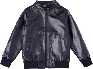 Boys Trendy Stand Collar PU Leather Moto Jacket Leather Coat (3-12) T