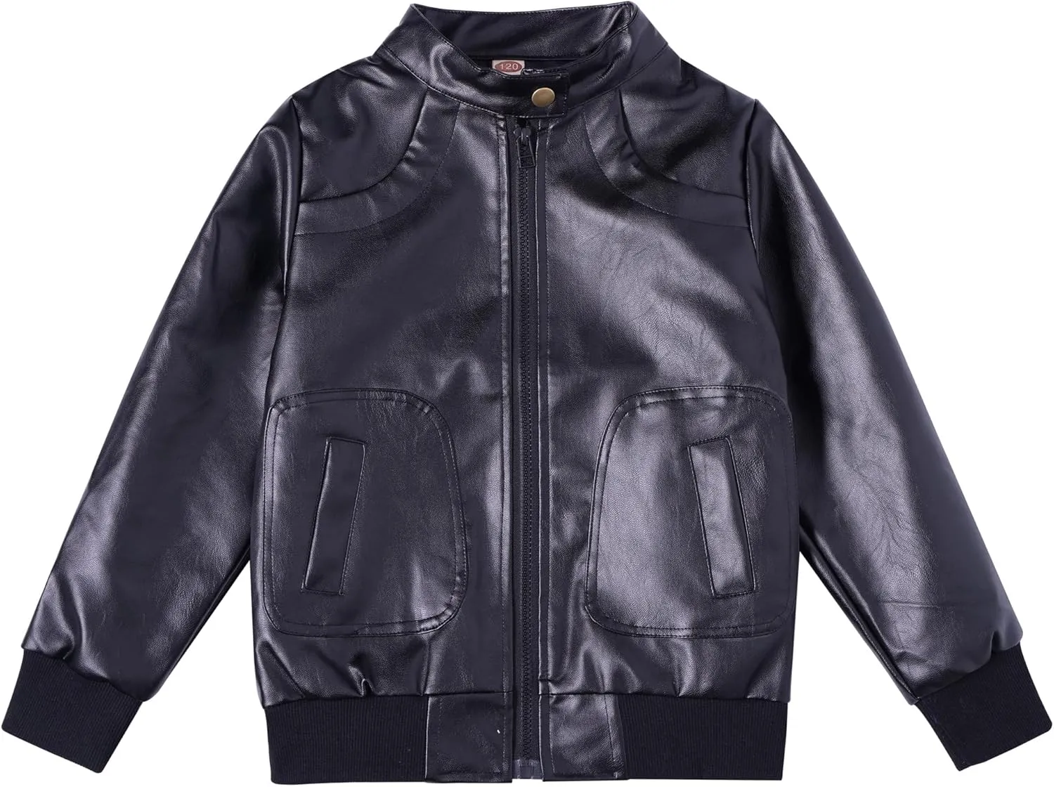 Boys Trendy Stand Collar PU Leather Moto Jacket Leather Coat (3-12) T