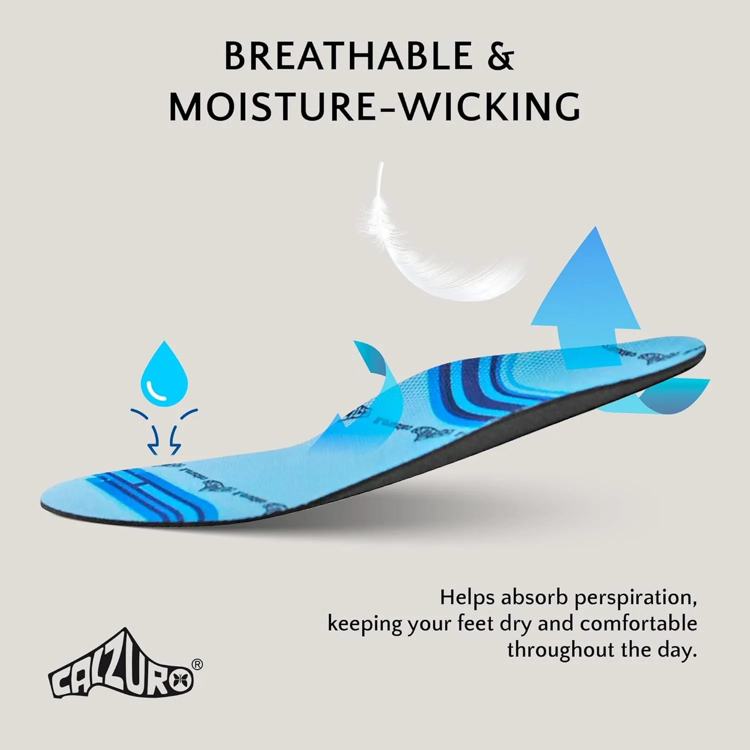 Calzuro Comfort Insole - Molded Foam Shoe Inserts for Women and Men, Cushioned & Supportive, Moisture-Wicking, Machine Washable, Pair - 39/40 US Women's 9.5-10.0 / US Men's 7.5-8.0