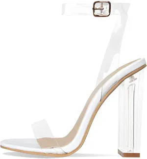 Cape Robbin Maria-2 White Clear Block High Heel Transparent Open Toe Pumps