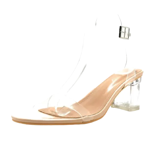 Cape Robbin Wisdom Clear Chunky Transparent Strappy Block Low Heels Nude