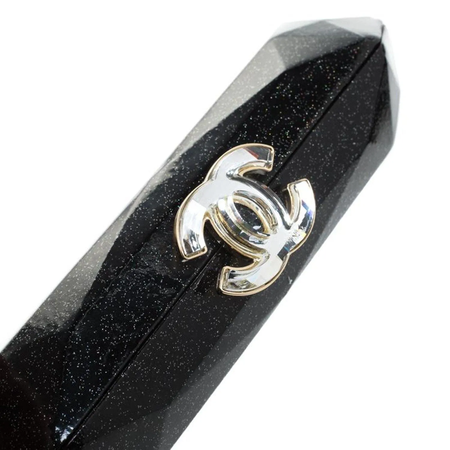 Chanel 2008 Swarovski CC Black Patent Glitter Gala Red Carpet Clutch Minaudire