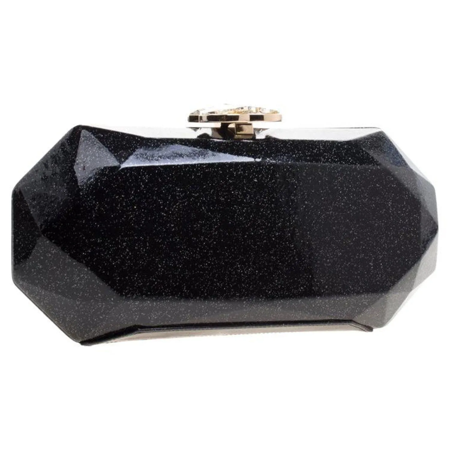 Chanel 2008 Swarovski CC Black Patent Glitter Gala Red Carpet Clutch Minaudire