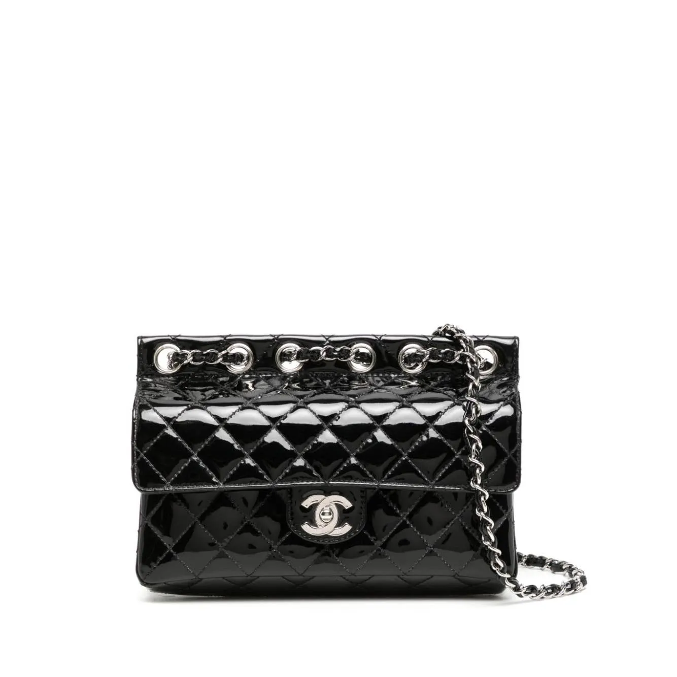 Chanel Vintage 2005 Small Patent Interwoven Chain Classic Flap Bag