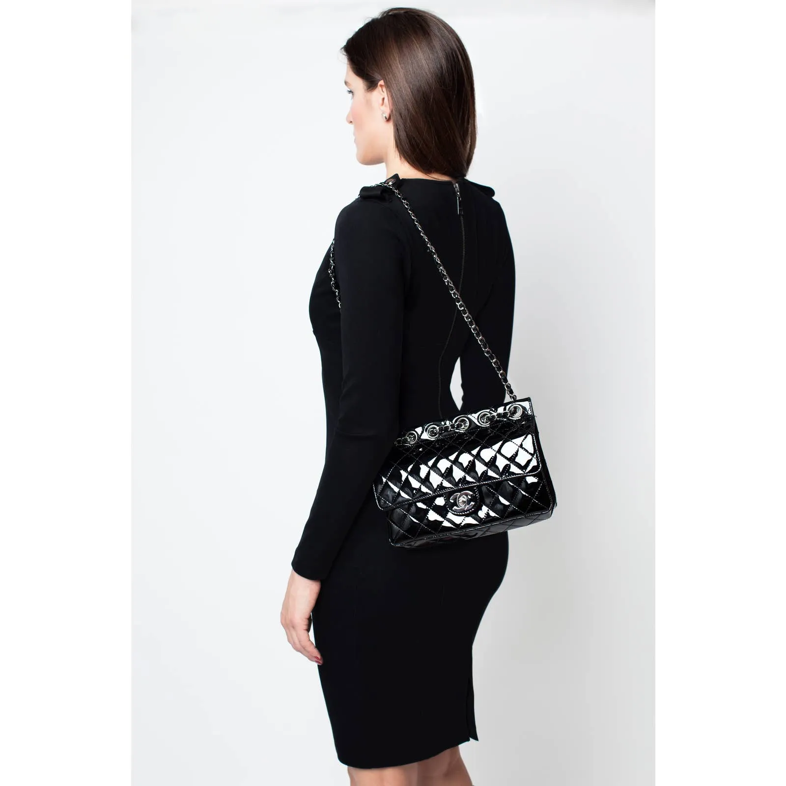 Chanel Vintage 2005 Small Patent Interwoven Chain Classic Flap Bag