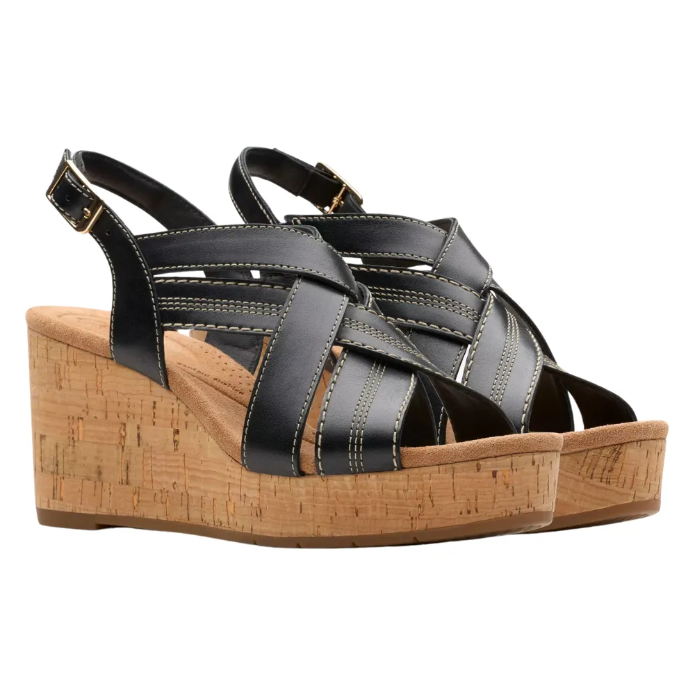 Clarks Sabina Sling Black Leather Sandal (Women's)