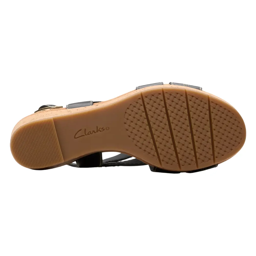 Clarks Sabina Sling Black Leather Sandal (Women's)