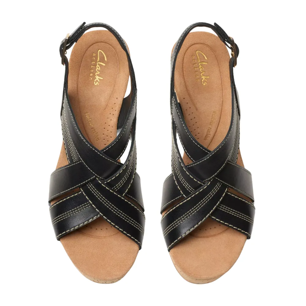 Clarks Sabina Sling Black Leather Sandal (Women's)