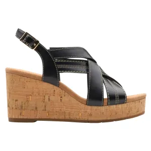 Clarks Sabina Sling Black Leather Sandal (Women's)