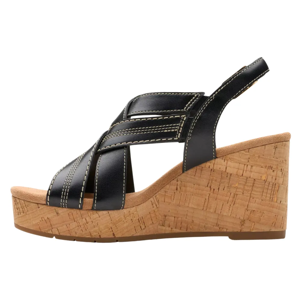 Clarks Sabina Sling Black Leather Sandal (Women's)