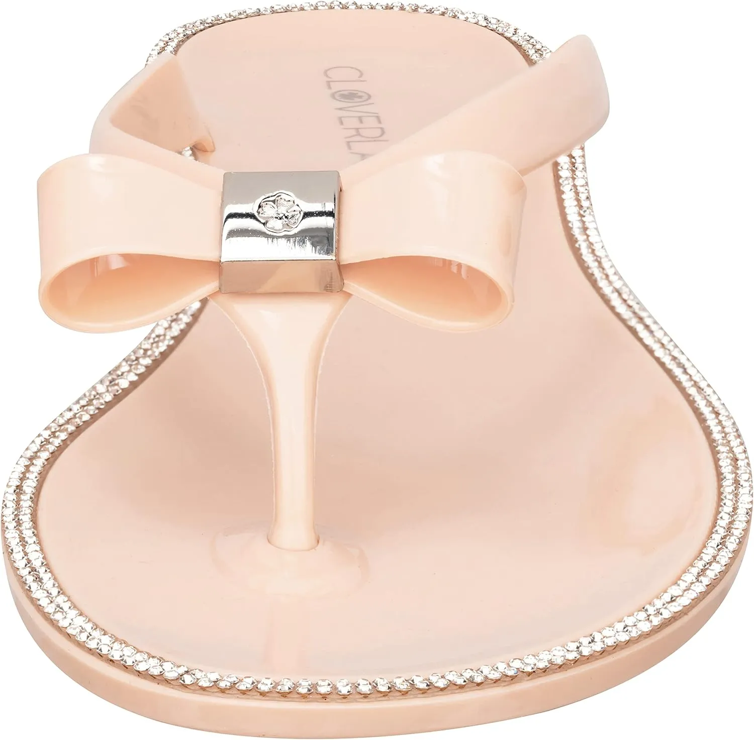 CLOVERLAY Womens Jelly Sandals Rhinestone Bowtie Flip Flops Beach Slide Flat Sandals