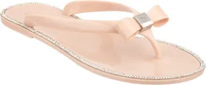 CLOVERLAY Womens Jelly Sandals Rhinestone Bowtie Flip Flops Beach Slide Flat Sandals