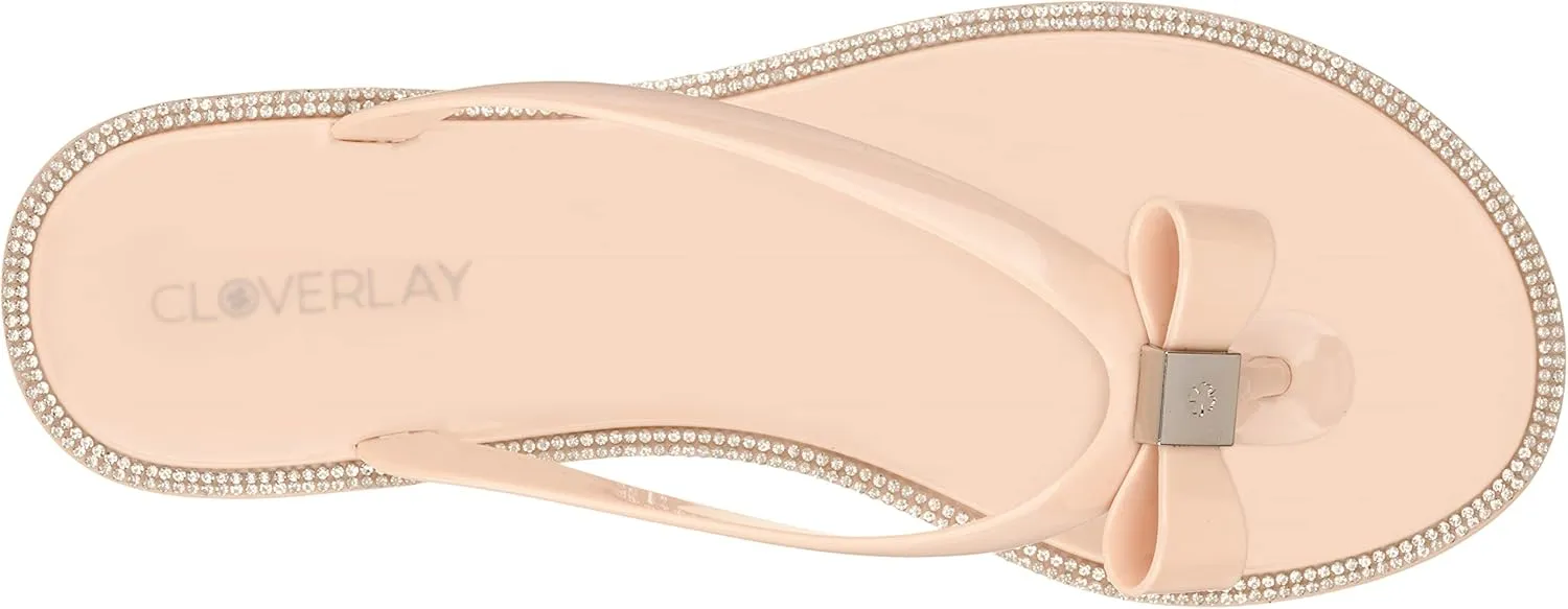 CLOVERLAY Womens Jelly Sandals Rhinestone Bowtie Flip Flops Beach Slide Flat Sandals