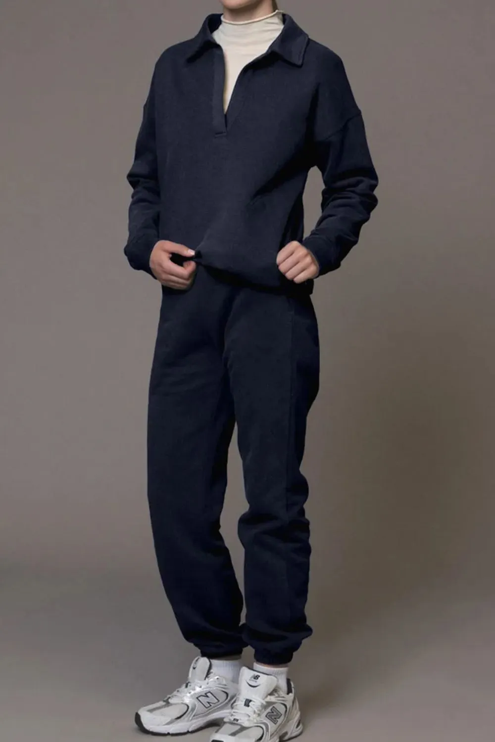 Collar Long Sleeve Top and Joggers Active Set