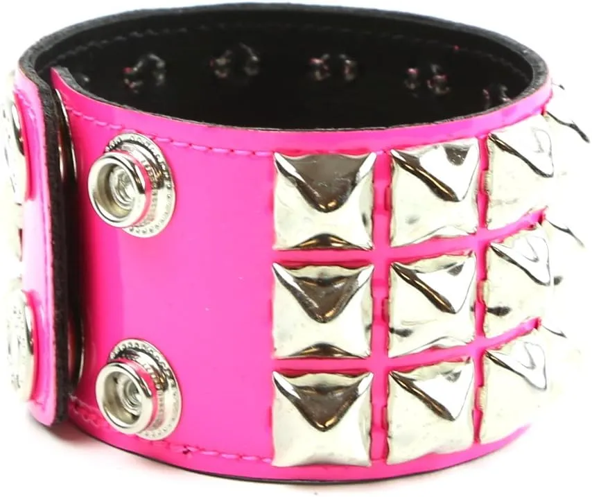 Cybergoth Three Row Studded Patent Leather Bracelet