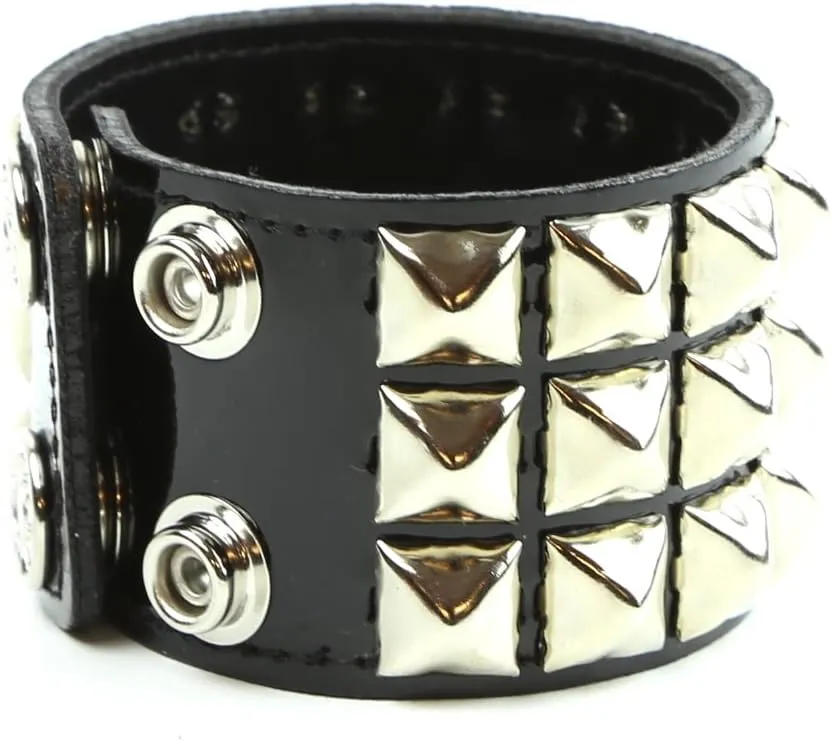 Cybergoth Three Row Studded Patent Leather Bracelet