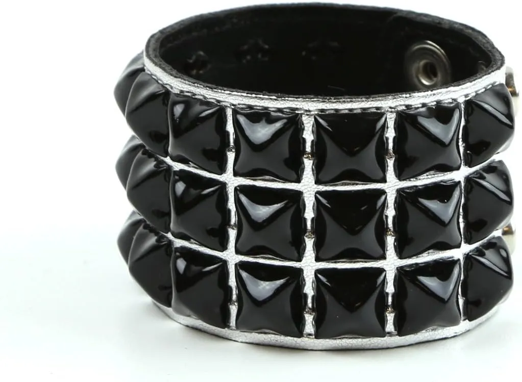Cybergoth Three Row Studded Patent Leather Bracelet