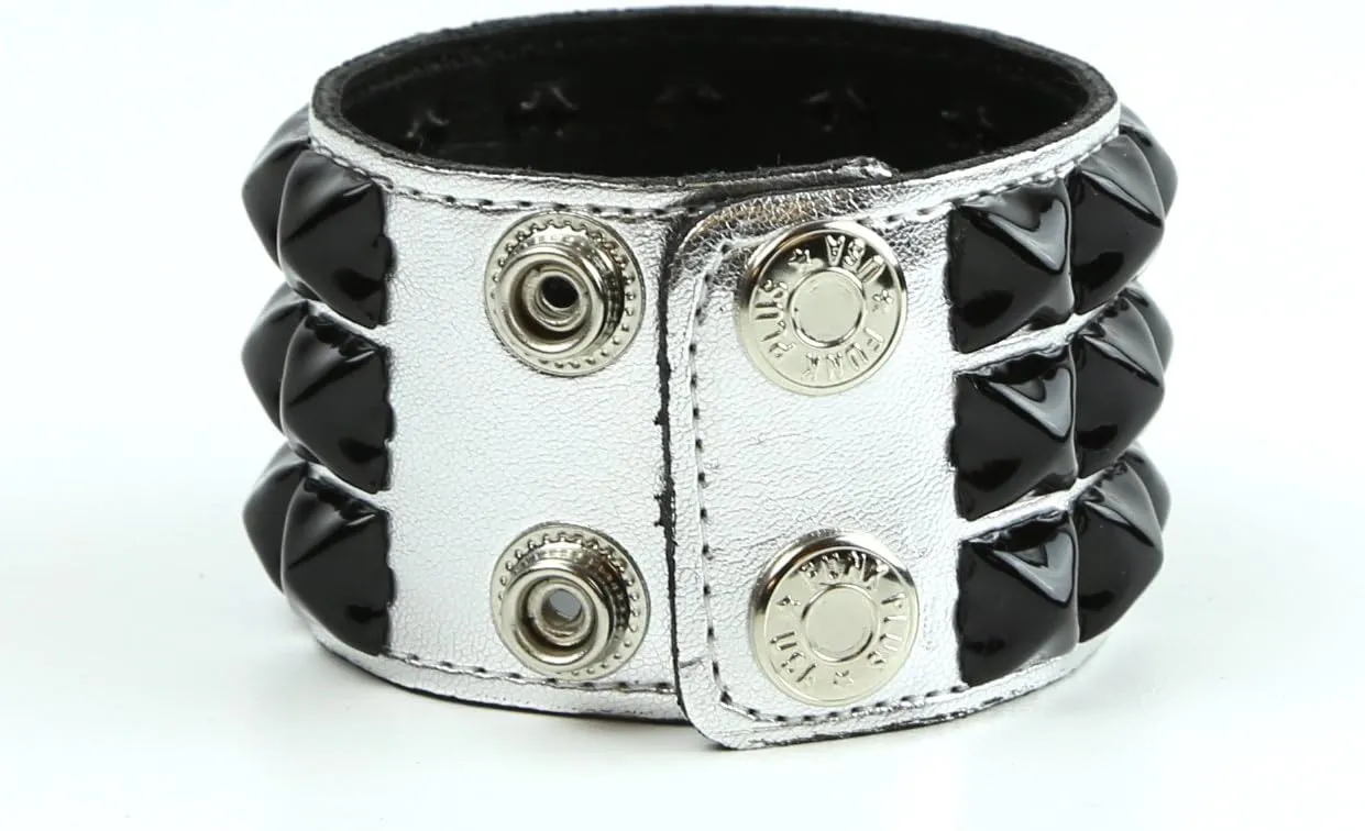 Cybergoth Three Row Studded Patent Leather Bracelet