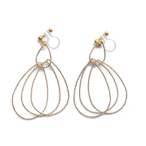 Dangle Gold Textured Pear Hoop Invisible Clip on Earrings