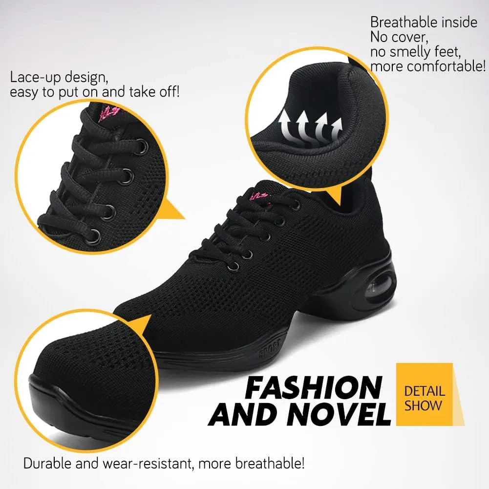 DKZSYIM Men and Women's Modern Dance Sneakers Lace-up Breathable Ballroom Performance Practice Dancing Sneakers,Model T01
