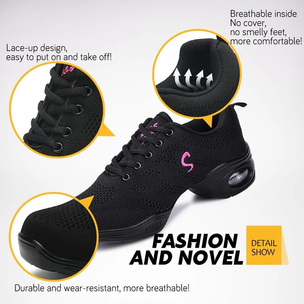 DKZSYIM Men and Women's Modern Dance Sneakers Lace-up Breathable Ballroom Performance Practice Dancing Sneakers,Model T01