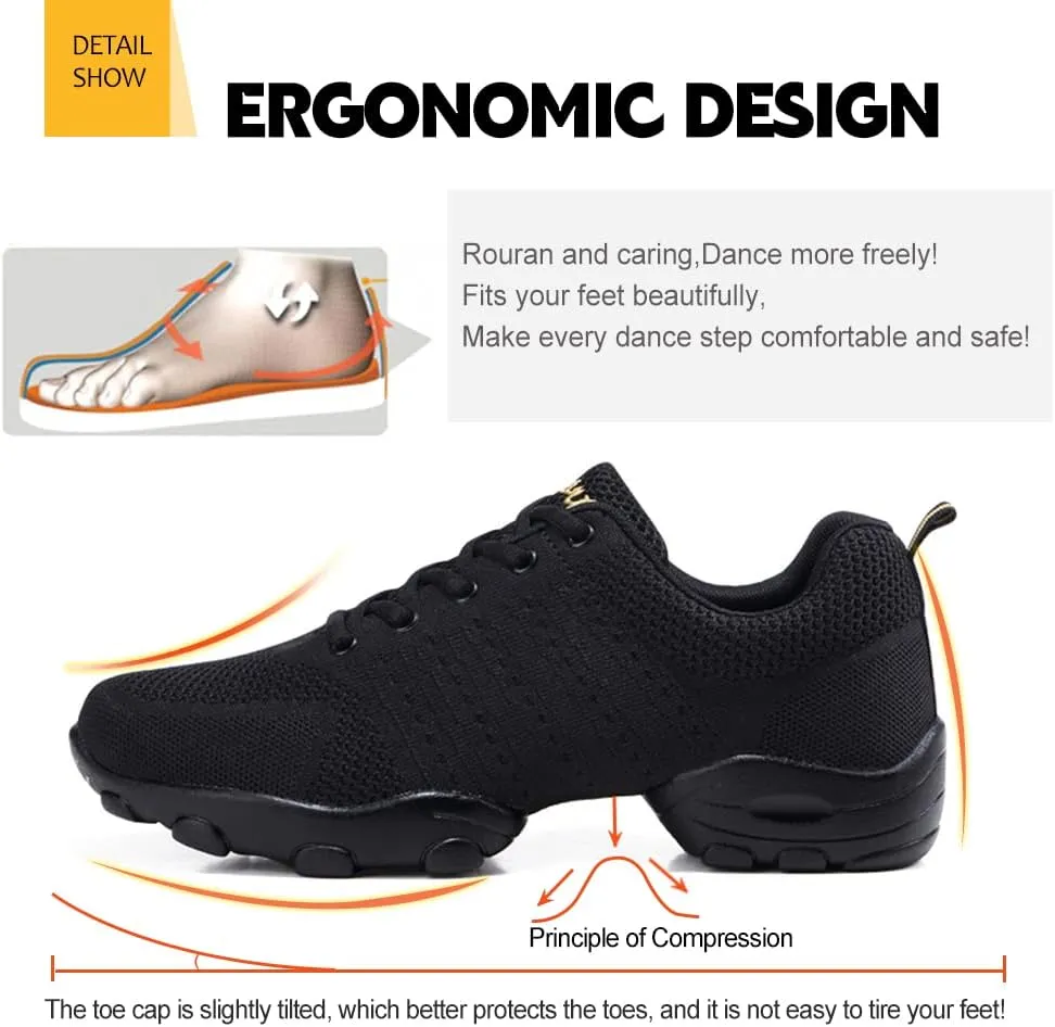 DKZSYIM Men and Women's Modern Dance Sneakers Lace-up Breathable Ballroom Performance Practice Dancing Sneakers,Model T01