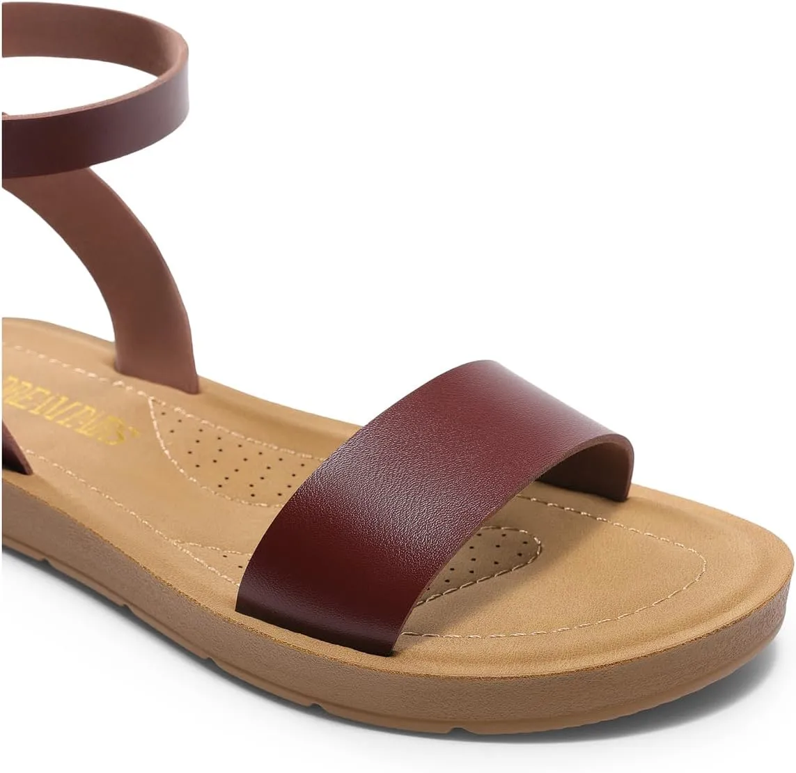DREAM PAIRS Womens One Band Ankle Strap Buckle Flat Sandals