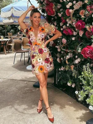 Elara Summer Maxi Dress with Flowers Abstract Print