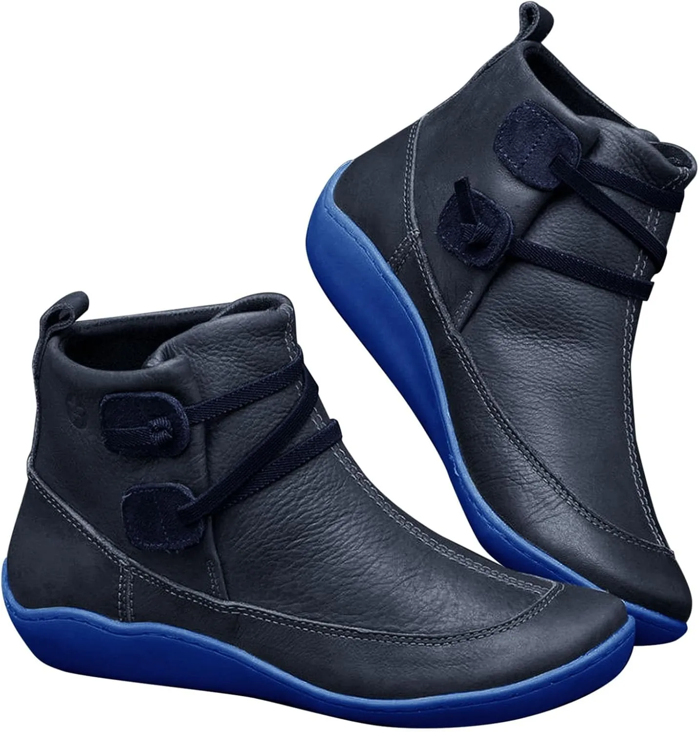 Fall Boots Women Ankle Black Wedge Booties Short Boots for Women Flat Boot Laces Comfy Casual Closed Back Lace-up Round Toe Comfortable Low Heel