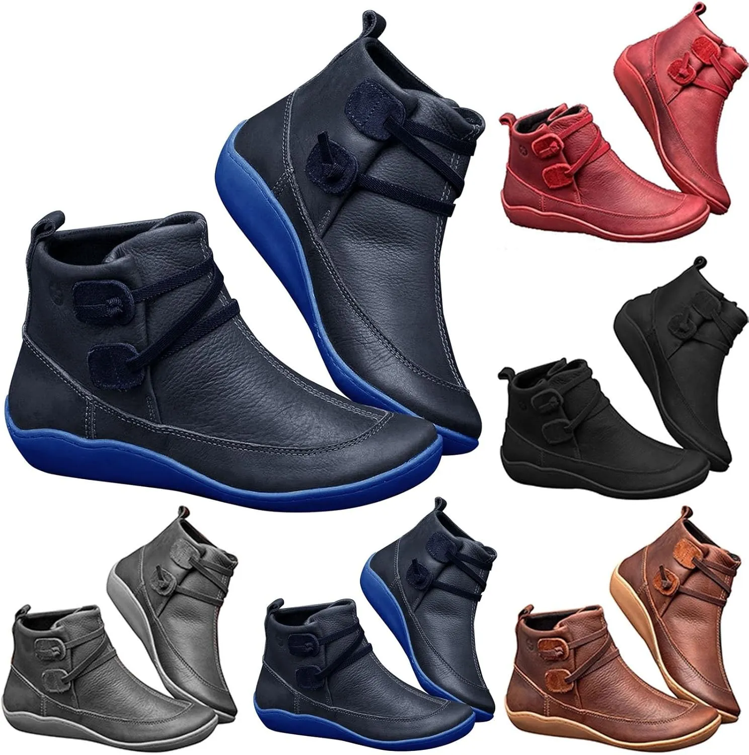 Fall Boots Women Ankle Black Wedge Booties Short Boots for Women Flat Boot Laces Comfy Casual Closed Back Lace-up Round Toe Comfortable Low Heel