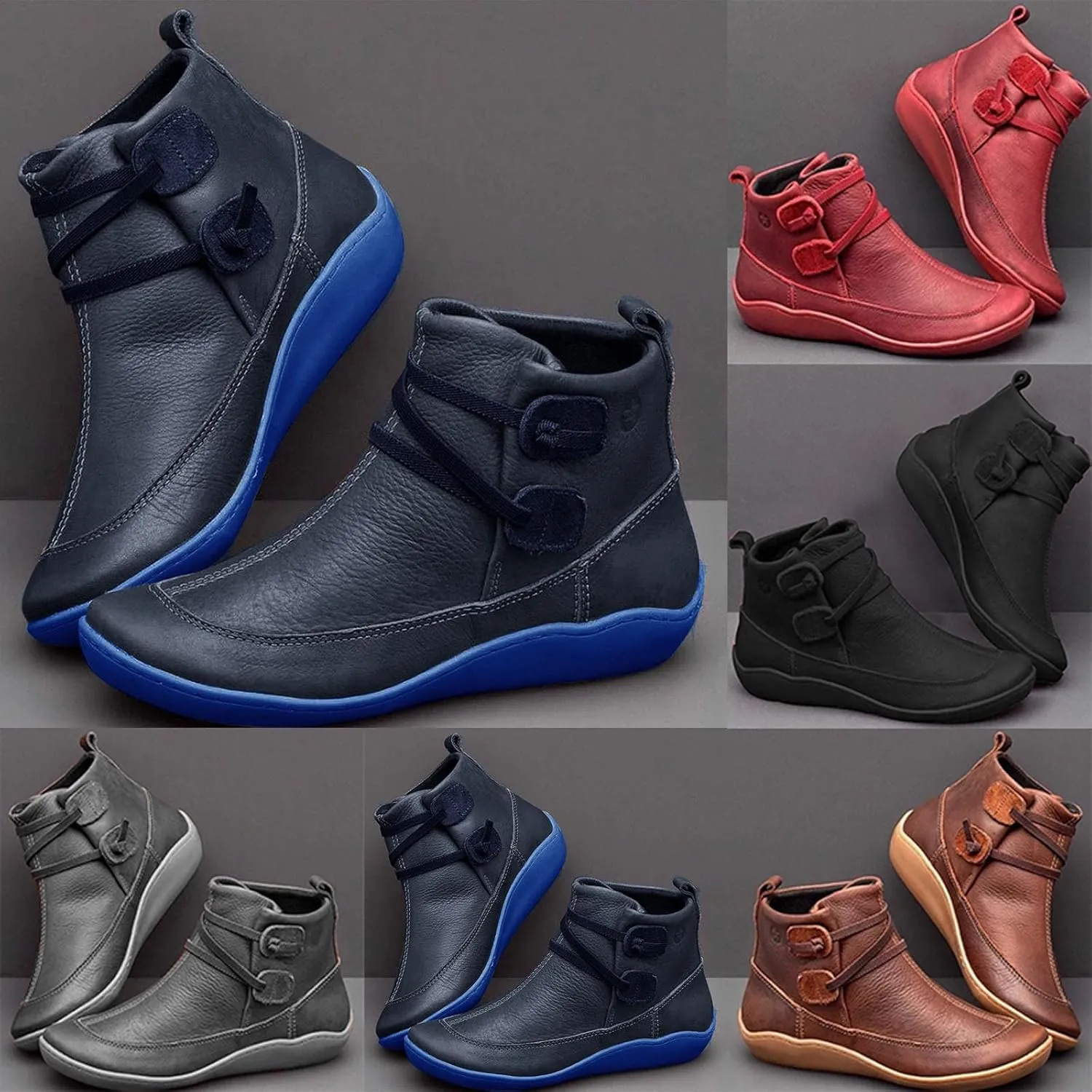 Fall Boots Women Ankle Black Wedge Booties Short Boots for Women Flat Boot Laces Comfy Casual Closed Back Lace-up Round Toe Comfortable Low Heel