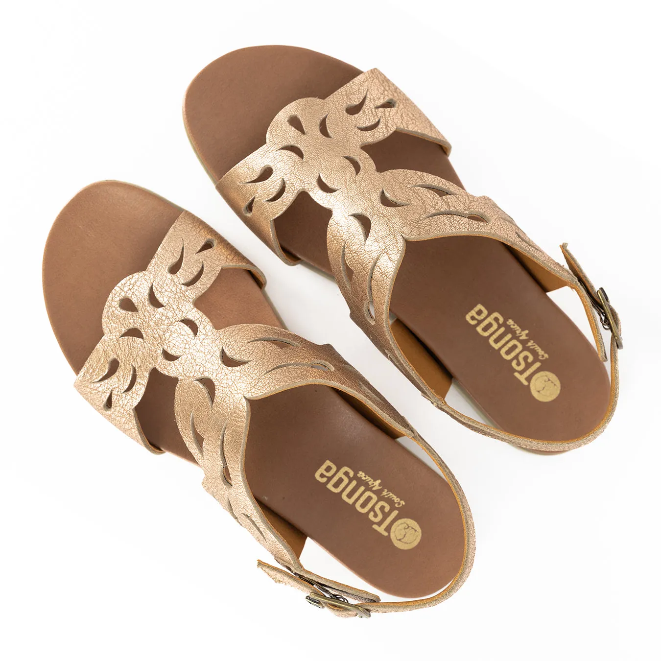 Faraji : Ladies Leather Sandal in Gold Metallic
