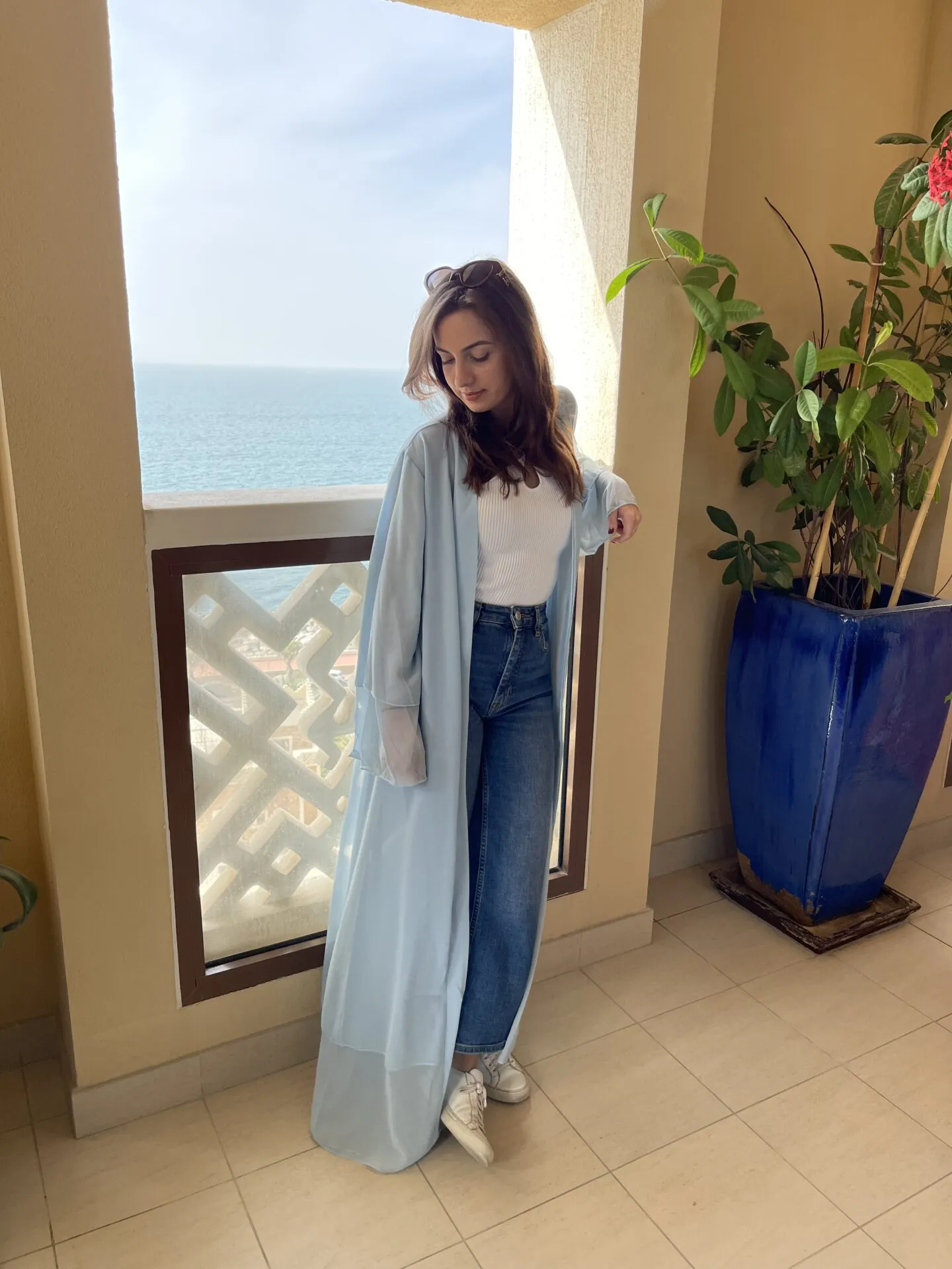 Fashion - Kaftan Belted Chiffon Open Front - Blue