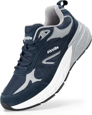 FitVille Wide Walking Shoes for Men Extra Wide Width Sneakers with Arch Support for Flat Feet Heel Pain Relief Plantar Fasciitis - Rebound NEO V1