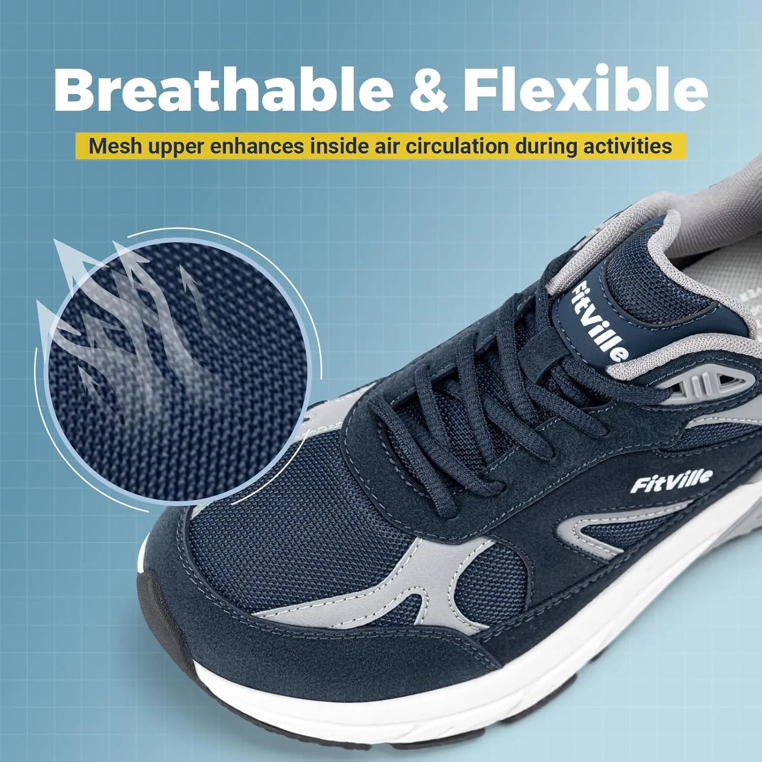 FitVille Wide Walking Shoes for Men Extra Wide Width Sneakers with Arch Support for Flat Feet Heel Pain Relief Plantar Fasciitis - Rebound NEO V1