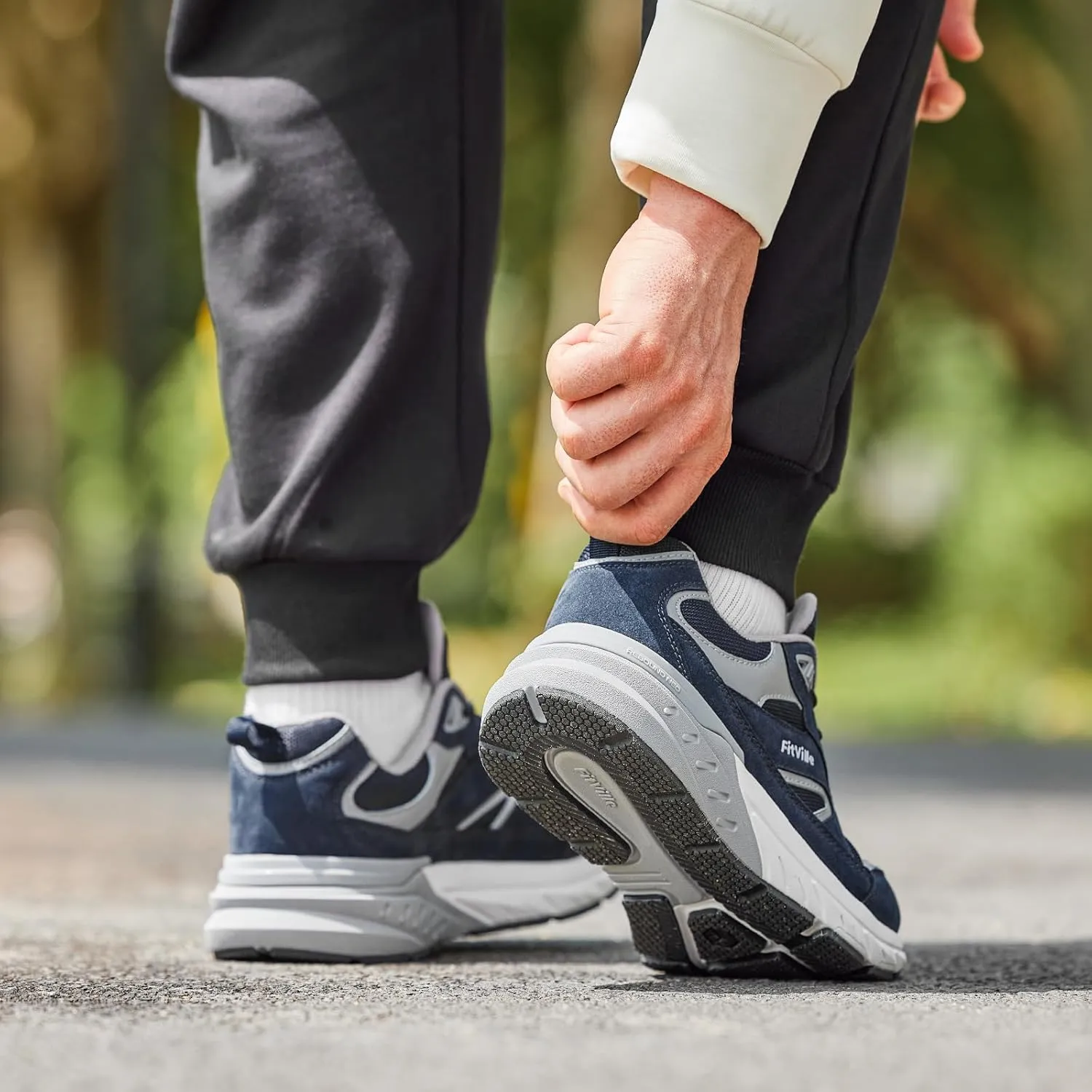 FitVille Wide Walking Shoes for Men Extra Wide Width Sneakers with Arch Support for Flat Feet Heel Pain Relief Plantar Fasciitis - Rebound NEO V1