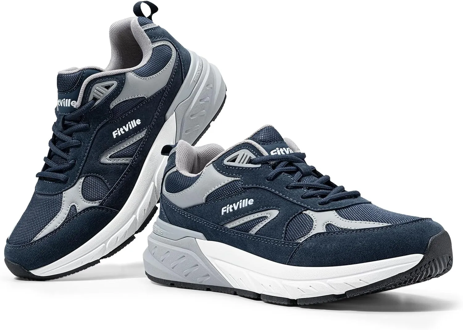 FitVille Wide Walking Shoes for Men Extra Wide Width Sneakers with Arch Support for Flat Feet Heel Pain Relief Plantar Fasciitis - Rebound NEO V1