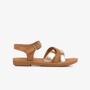 Girl's Brown Strips Leather Sandals