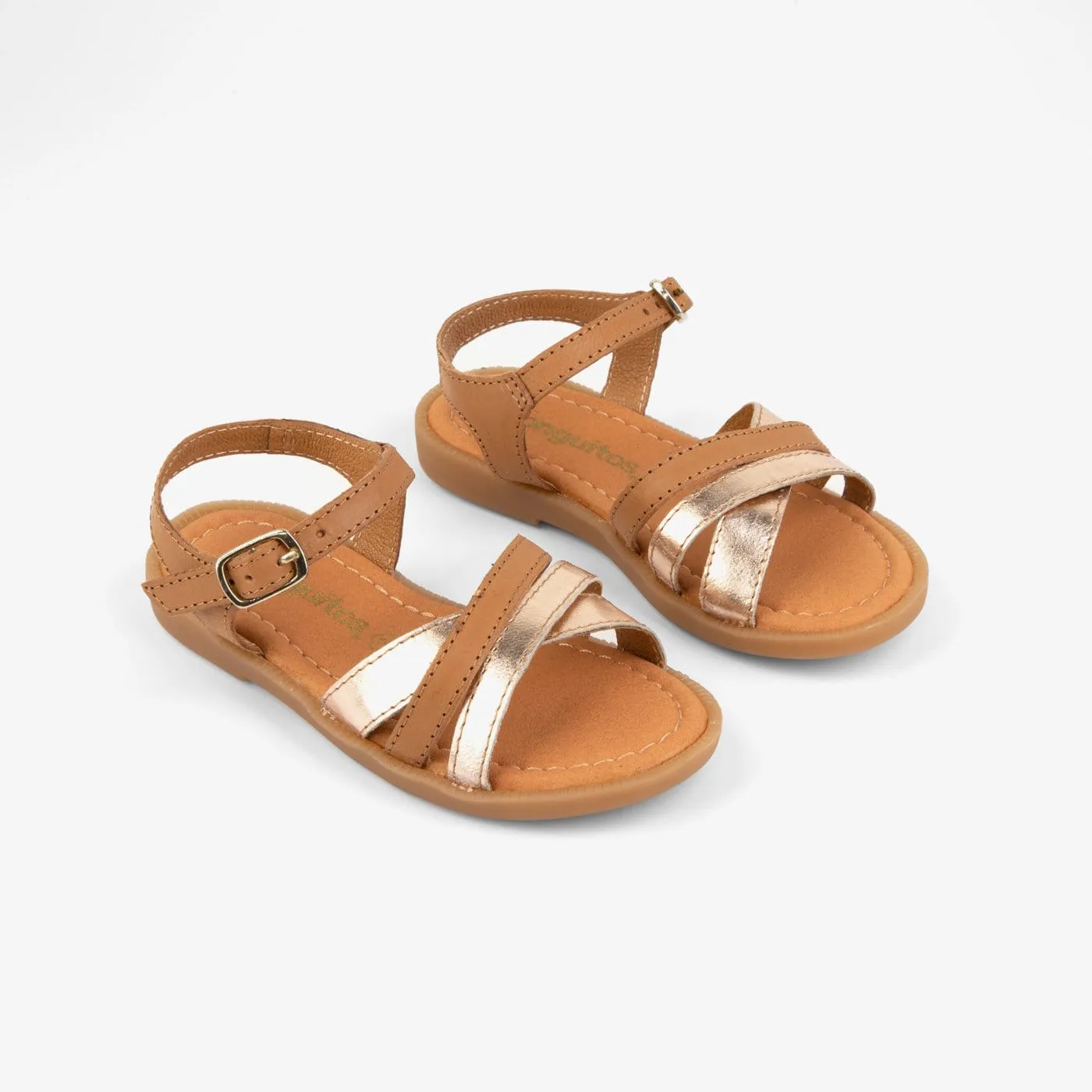 Girl's Brown Strips Leather Sandals