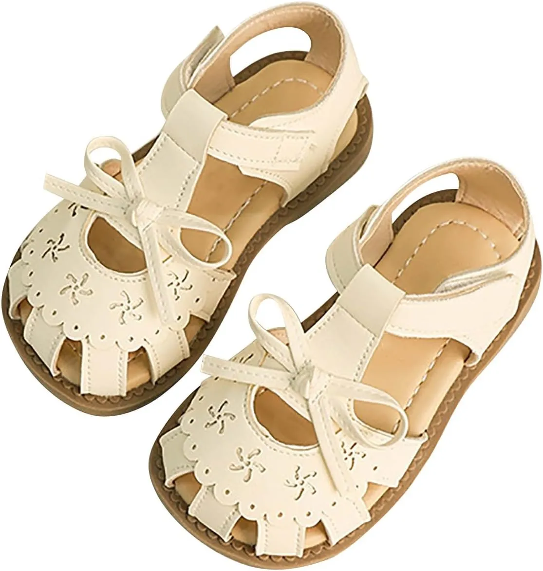 Girls Sandals Girls Summer Casual Soft Bottom Cute Bowknot Shoes Beach Baotou Sandals Buckles With Hook and Loop