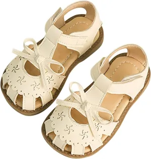 Girls Sandals Girls Summer Casual Soft Bottom Cute Bowknot Shoes Beach Baotou Sandals Buckles With Hook and Loop