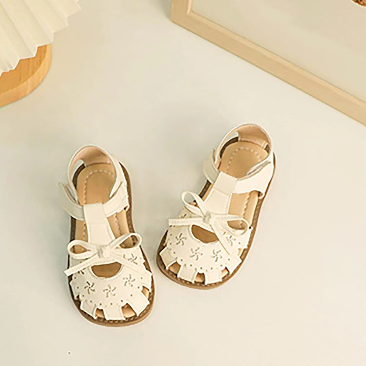 Girls Sandals Girls Summer Casual Soft Bottom Cute Bowknot Shoes Beach Baotou Sandals Buckles With Hook and Loop
