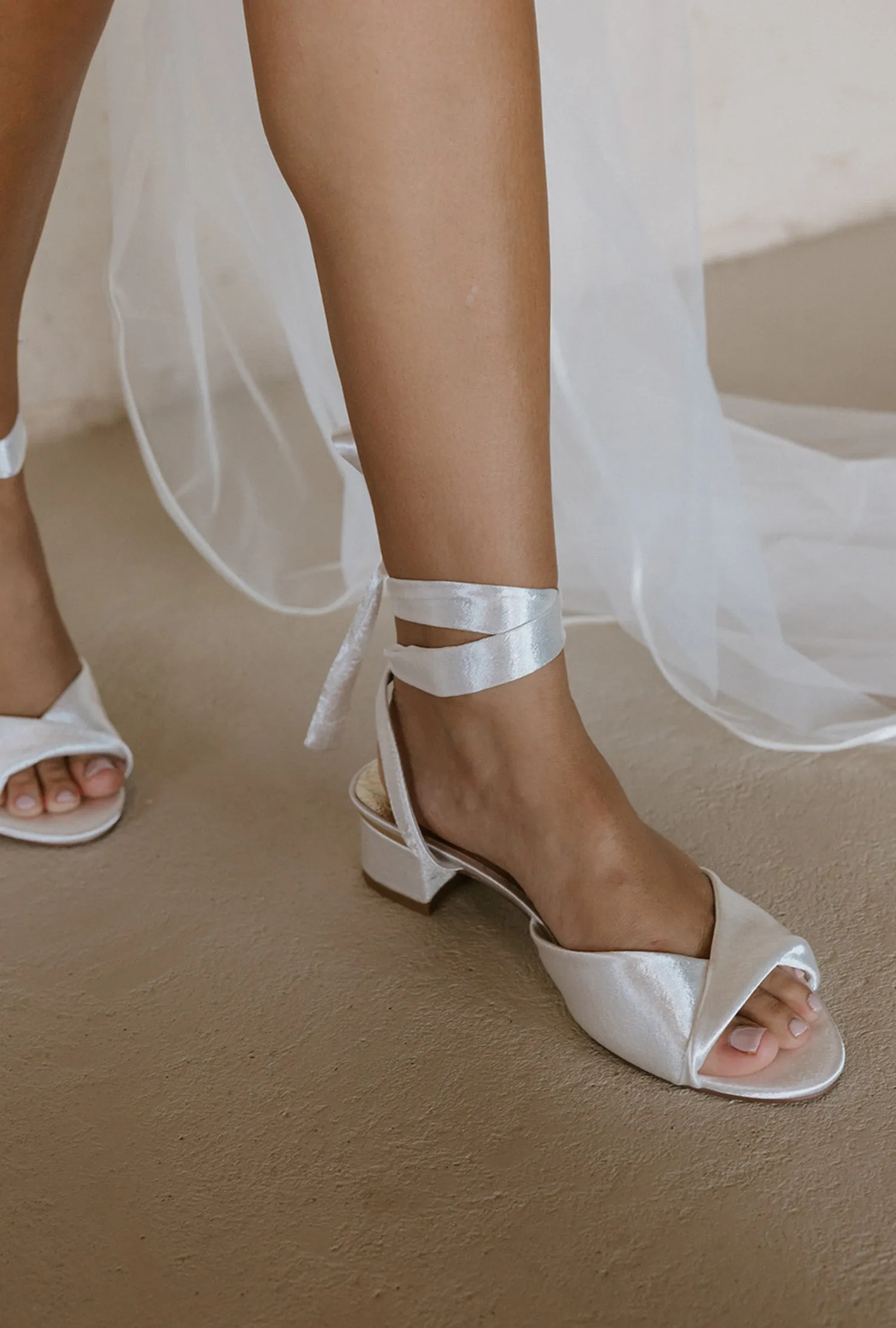 GRACE - LOW HEEL SATIN BRIDAL SANDALS - LAST PAIRS!
