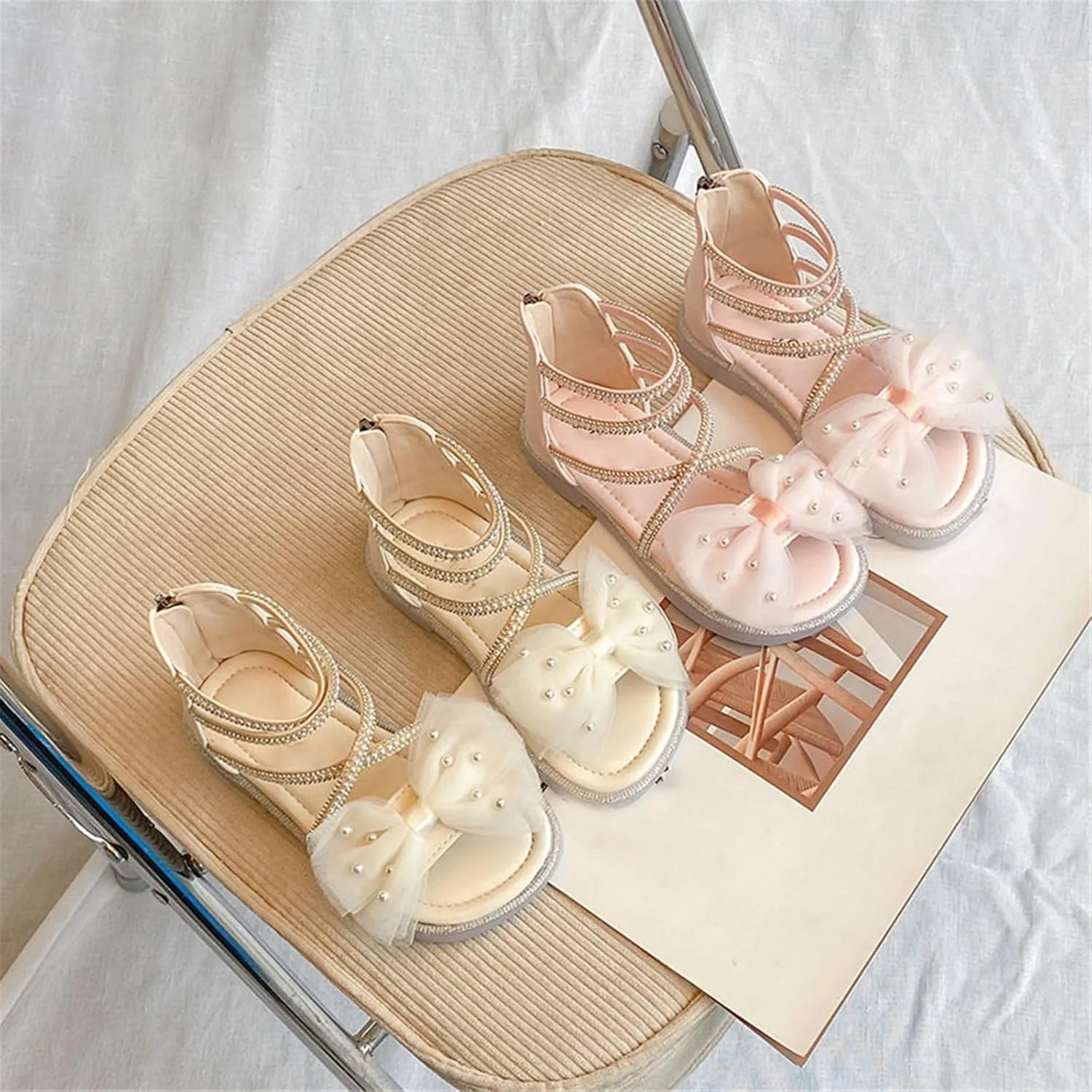 Kids Baby Girls Sandals Fashion Rhinestone Bow Roman Dress Princess Shoes Little Child/Big Cute Girl Sandals